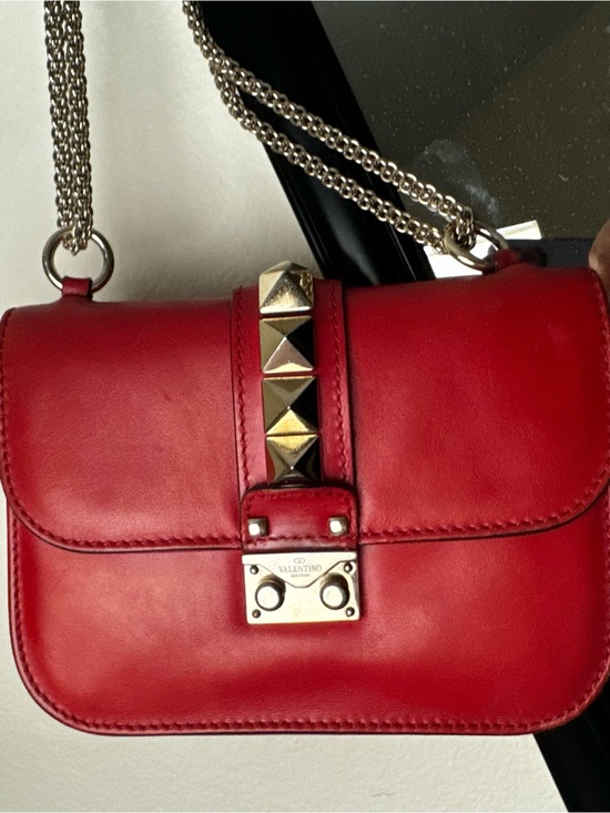 Valentino Handbags - Valentino Red Leather Rockstud Chain Crossbody Bag